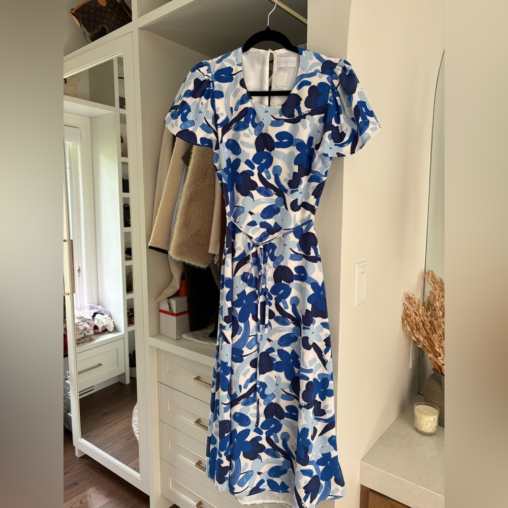 Sugarlips Blue Floral Tie-Waist Midi Dress